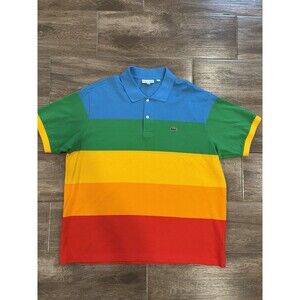 Lacoste x Polaroid Collab Polo SZ 3XL Men's Pique Knit Shirt Rainbow Stripes